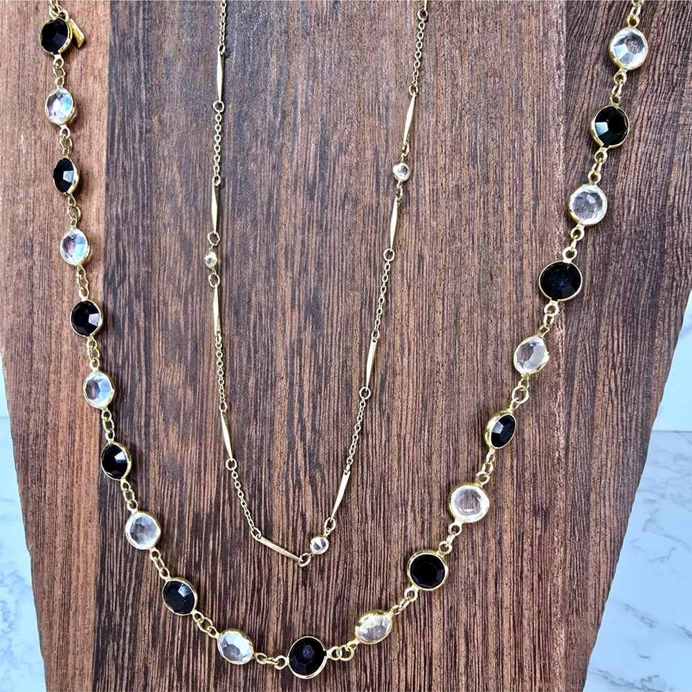 Swarovski Black and Clear Crystal Station Necklace 36in with 20in Accent Chain - Picture 9 of 10